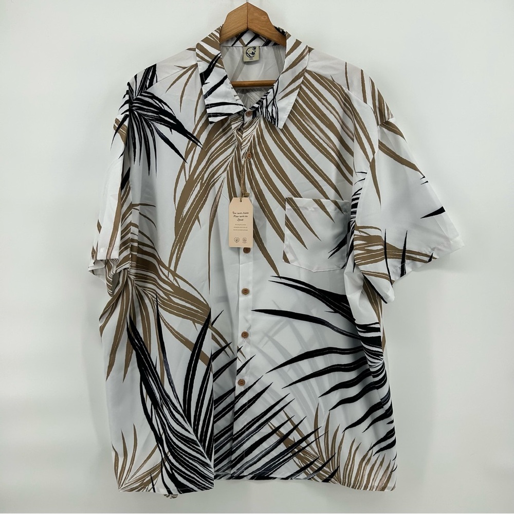 Hardaddy‎ Shirt 3XL Hawaiian Short Sleeve Button Up Camp Aloha Palm Leaves NWT
